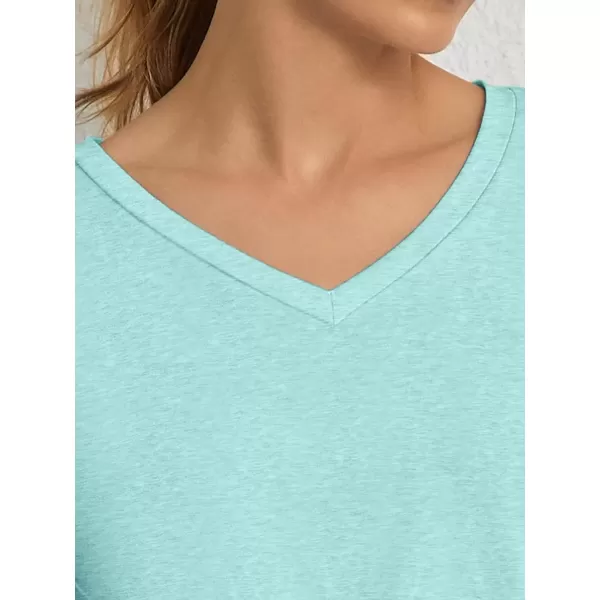 imageATHMILE T Shirts Short Sleeve V Neck Tees for Women Fashion Tops Trendy Soft Casual Summer Clothes Outfits 2024Aqua