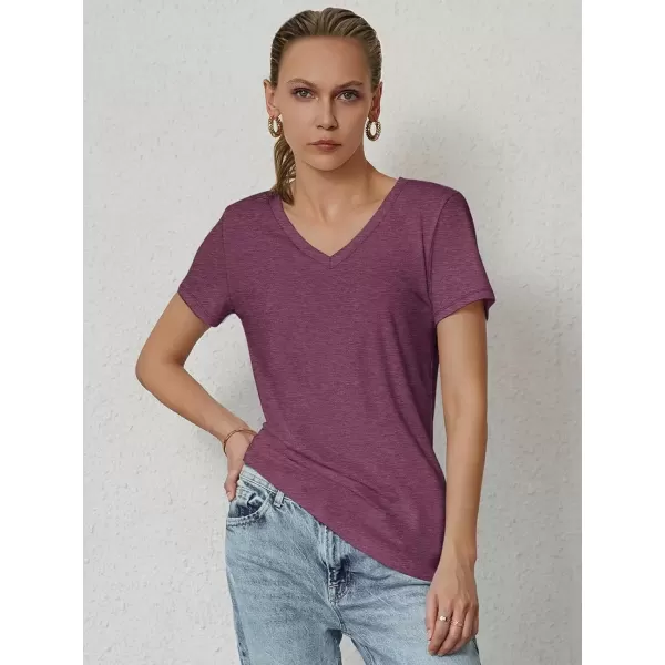 imageATHMILE T Shirts Short Sleeve V Neck Tees for Women Fashion Tops Trendy Soft Casual Summer Clothes Outfits 2024Purple Red