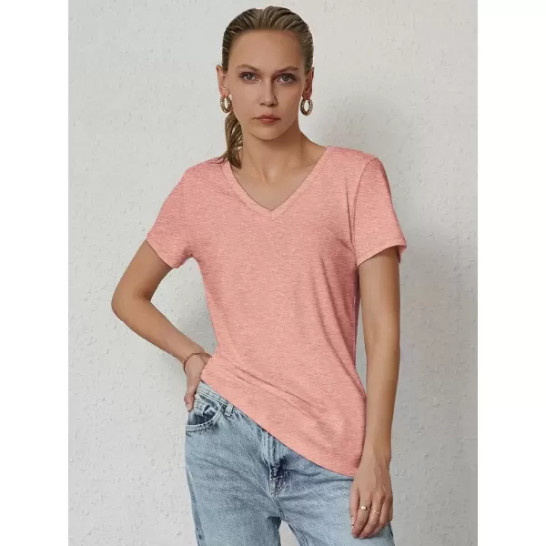 imageATHMILE T Shirts Short Sleeve V Neck Tees for Women Fashion Tops Trendy Soft Casual Summer Clothes Outfits 2024Pink