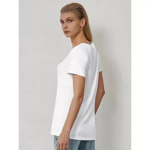 imageATHMILE T Shirts Short Sleeve V Neck Tees for Women Fashion Tops Trendy Soft Casual Summer Clothes Outfits 2024White