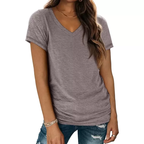 imageATHMILE T Shirts Short Sleeve V Neck Tees for Women Fashion Tops Trendy Soft Casual Summer Clothes Outfits 2024Gray Purple