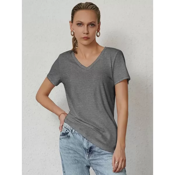 imageATHMILE T Shirts Short Sleeve V Neck Tees for Women Fashion Tops Trendy Soft Casual Summer Clothes Outfits 2024Gray