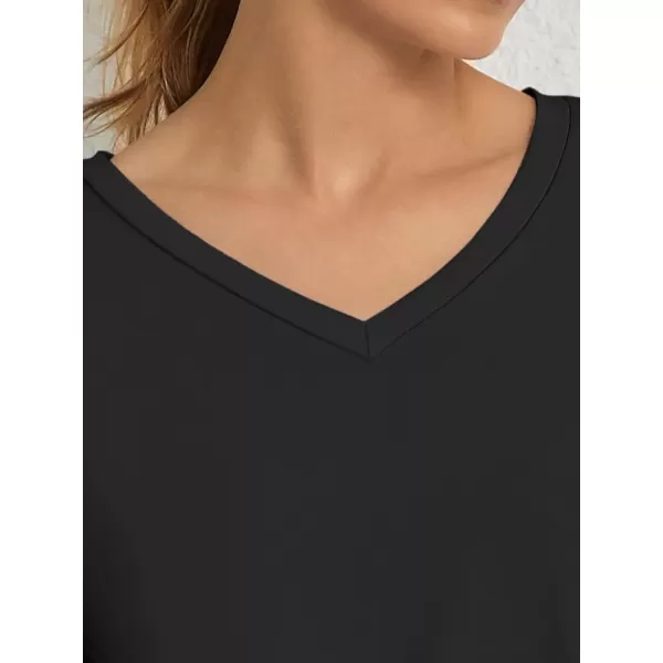 imageATHMILE T Shirts Short Sleeve V Neck Tees for Women Fashion Tops Trendy Soft Casual Summer Clothes Outfits 2024Black