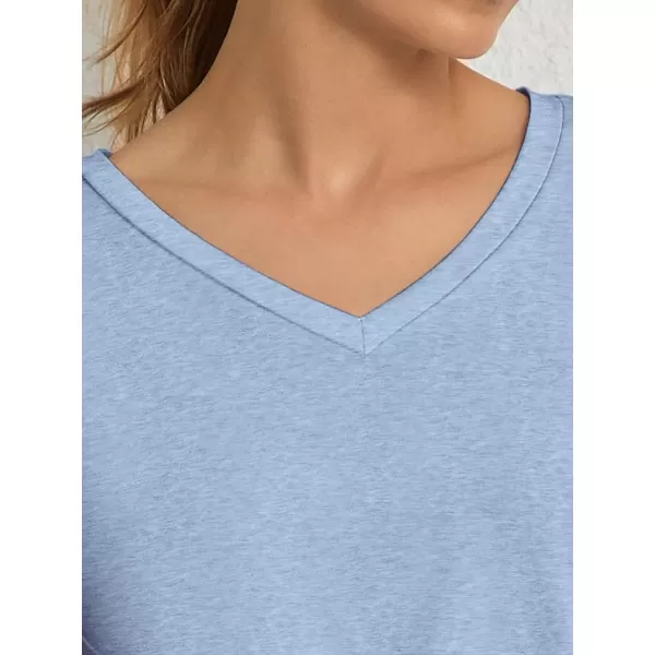 imageATHMILE T Shirts Short Sleeve V Neck Tees for Women Fashion Tops Trendy Soft Casual Summer Clothes Outfits 2024Ice Blue