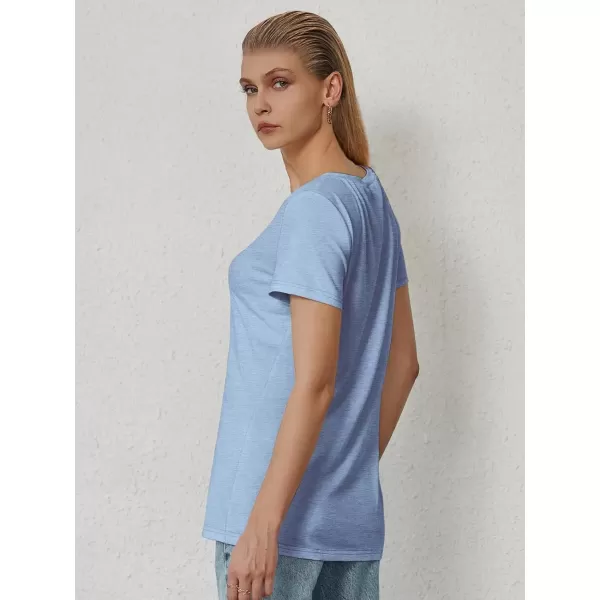 imageATHMILE T Shirts Short Sleeve V Neck Tees for Women Fashion Tops Trendy Soft Casual Summer Clothes Outfits 2024Ice Blue