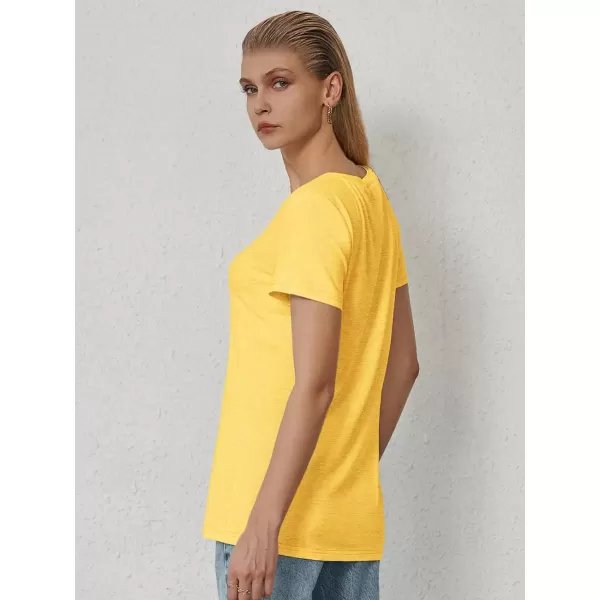 imageATHMILE T Shirts Short Sleeve V Neck Tees for Women Fashion Tops Trendy Soft Casual Summer Clothes Outfits 2024Yellow