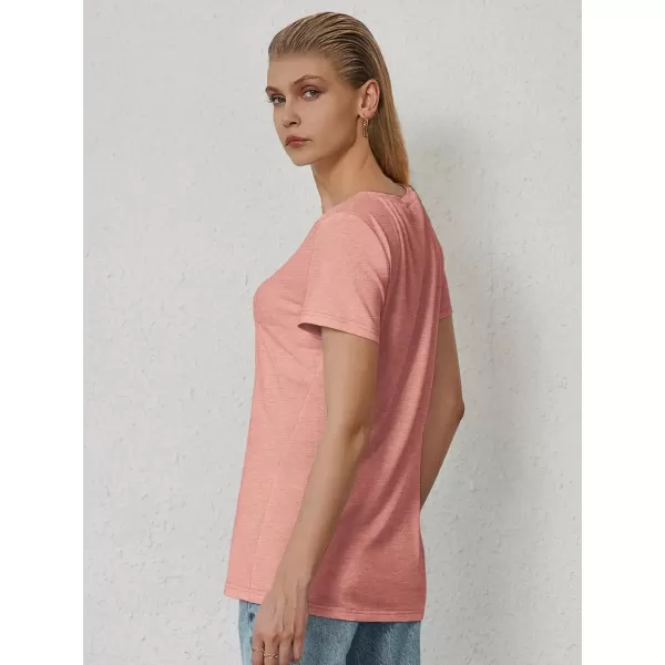 imageATHMILE T Shirts Short Sleeve V Neck Tees for Women Fashion Tops Trendy Soft Casual Summer Clothes Outfits 2024Pink