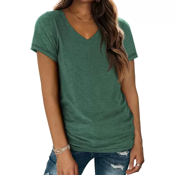 imageATHMILE T Shirts Short Sleeve V Neck Tees for Women Fashion Tops Trendy Soft Casual Summer Clothes Outfits 2024Dark Green