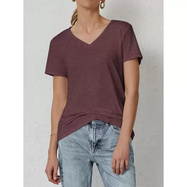 imageATHMILE T Shirts Short Sleeve V Neck Tees for Women Fashion Tops Trendy Soft Casual Summer Clothes Outfits 2024Wine Red