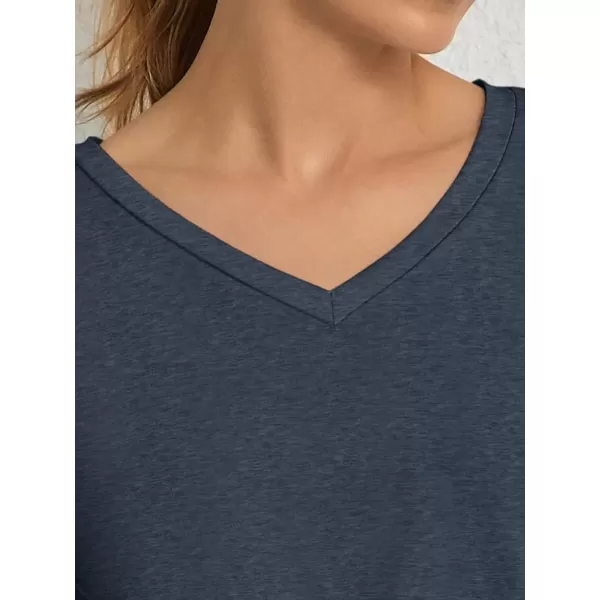 imageATHMILE T Shirts Short Sleeve V Neck Tees for Women Fashion Tops Trendy Soft Casual Summer Clothes Outfits 2024Navy
