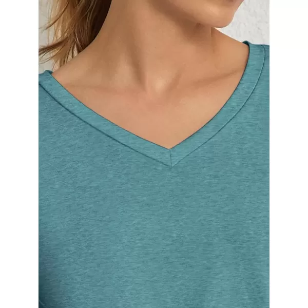 imageATHMILE T Shirts Short Sleeve V Neck Tees for Women Fashion Tops Trendy Soft Casual Summer Clothes Outfits 2024Blue Green