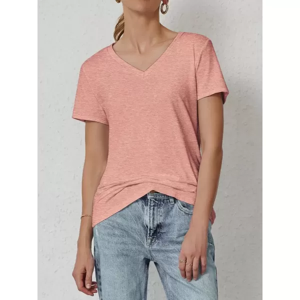 imageATHMILE T Shirts Short Sleeve V Neck Tees for Women Fashion Tops Trendy Soft Casual Summer Clothes Outfits 2024Pink