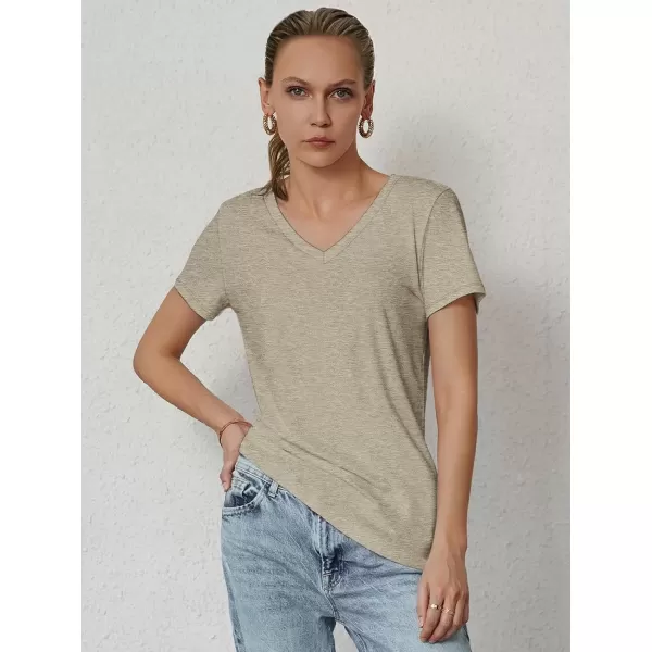 imageATHMILE T Shirts Short Sleeve V Neck Tees for Women Fashion Tops Trendy Soft Casual Summer Clothes Outfits 2024Coffe Grey