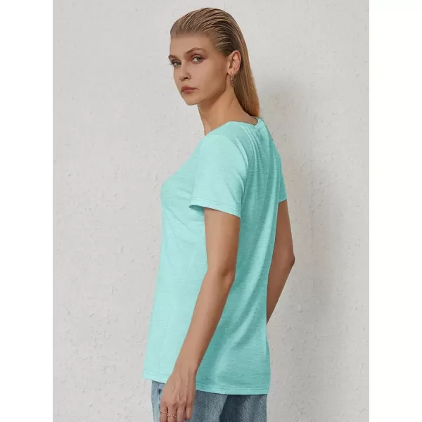 imageATHMILE T Shirts Short Sleeve V Neck Tees for Women Fashion Tops Trendy Soft Casual Summer Clothes Outfits 2024Aqua