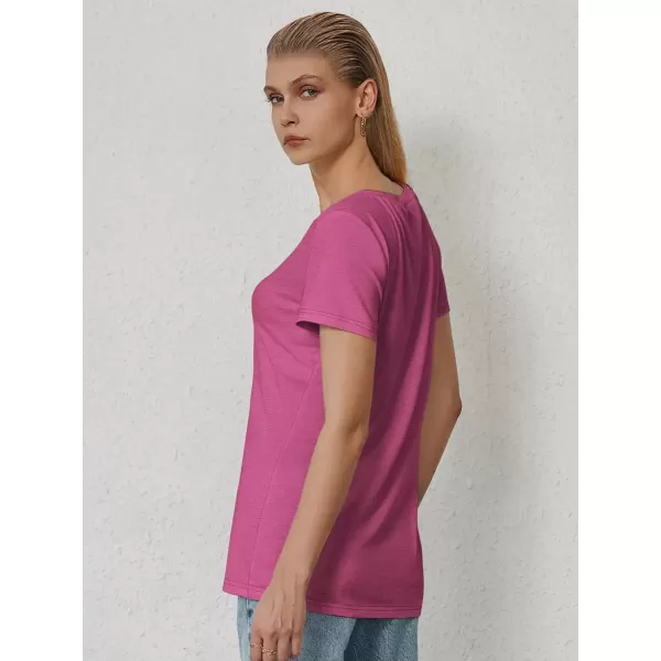 imageATHMILE T Shirts Short Sleeve V Neck Tees for Women Fashion Tops Trendy Soft Casual Summer Clothes Outfits 2024Hotpink