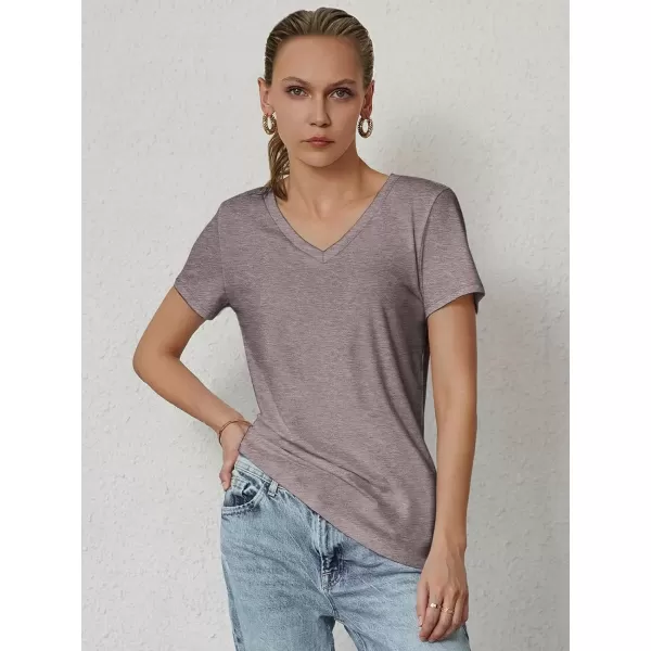 imageATHMILE T Shirts Short Sleeve V Neck Tees for Women Fashion Tops Trendy Soft Casual Summer Clothes Outfits 2024Gray Purple