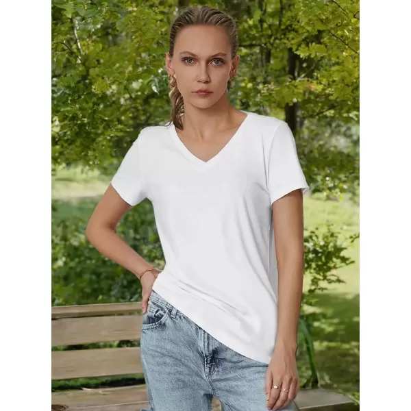 imageATHMILE T Shirts Short Sleeve V Neck Tees for Women Fashion Tops Trendy Soft Casual Summer Clothes Outfits 2024White