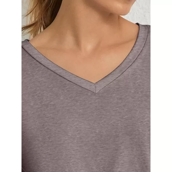 imageATHMILE T Shirts Short Sleeve V Neck Tees for Women Fashion Tops Trendy Soft Casual Summer Clothes Outfits 2024Gray Purple