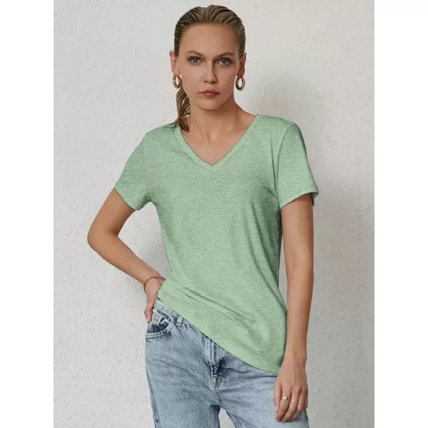 imageATHMILE T Shirts Short Sleeve V Neck Tees for Women Fashion Tops Trendy Soft Casual Summer Clothes Outfits 2024Light Green