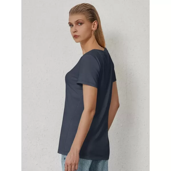 imageATHMILE T Shirts Short Sleeve V Neck Tees for Women Fashion Tops Trendy Soft Casual Summer Clothes Outfits 2024Navy