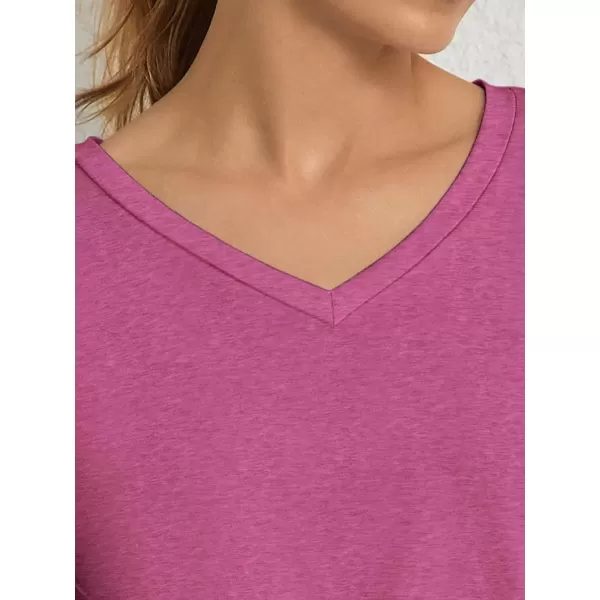 imageATHMILE T Shirts Short Sleeve V Neck Tees for Women Fashion Tops Trendy Soft Casual Summer Clothes Outfits 2024Hotpink