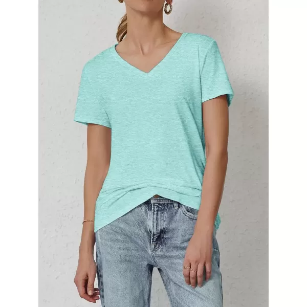 imageATHMILE T Shirts Short Sleeve V Neck Tees for Women Fashion Tops Trendy Soft Casual Summer Clothes Outfits 2024Aqua