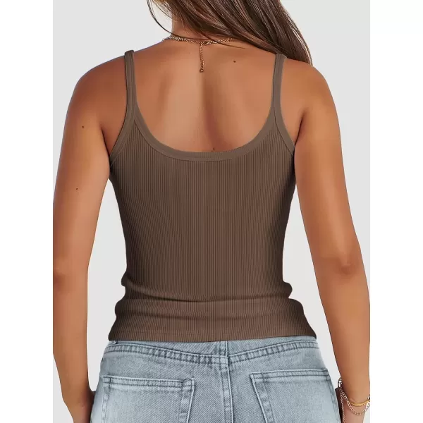 imageATHMILE Women Tank Top Sleeveless Scoop Neck Form Fitting Ribbed Knit Basic Cami Shirts2mocha Brownlong