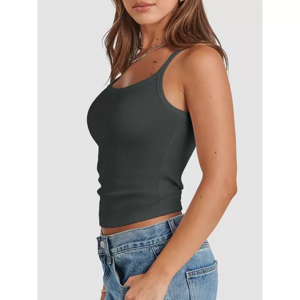 imageATHMILE Women Tank Top Sleeveless Scoop Neck Form Fitting Ribbed Knit Basic Cami Shirts1dark Greyshort
