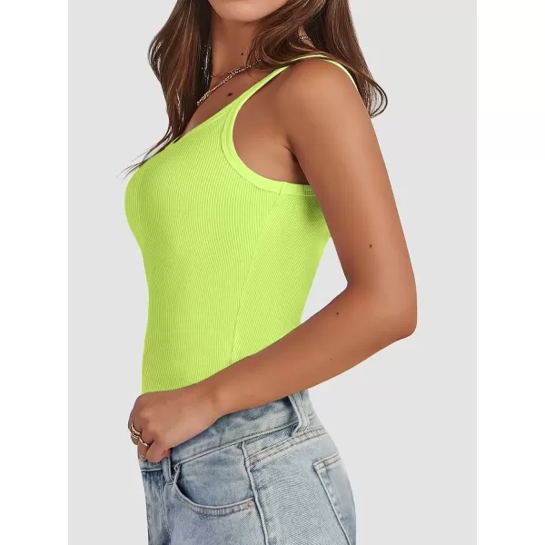 imageATHMILE Women Tank Top Sleeveless Scoop Neck Form Fitting Ribbed Knit Basic Cami Shirts2neon Greenlong