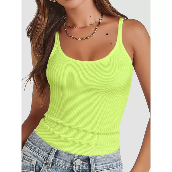 imageATHMILE Women Tank Top Sleeveless Scoop Neck Form Fitting Ribbed Knit Basic Cami Shirts2neon Greenlong