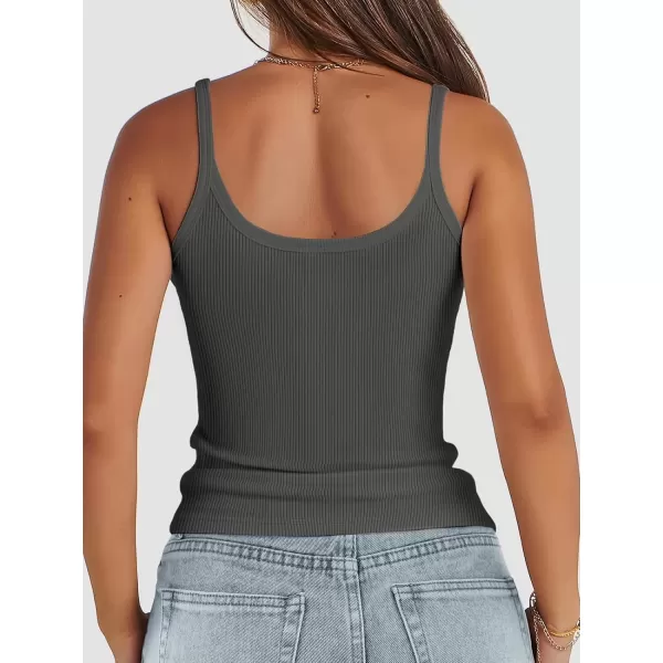imageATHMILE Women Tank Top Sleeveless Scoop Neck Form Fitting Ribbed Knit Basic Cami Shirts2dark Greylong