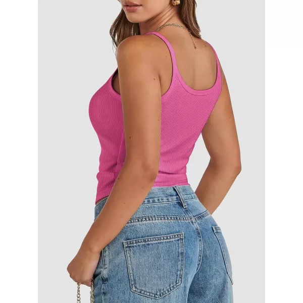 imageATHMILE Women Tank Top Sleeveless Scoop Neck Form Fitting Ribbed Knit Basic Cami Shirts1hot Pinkshort