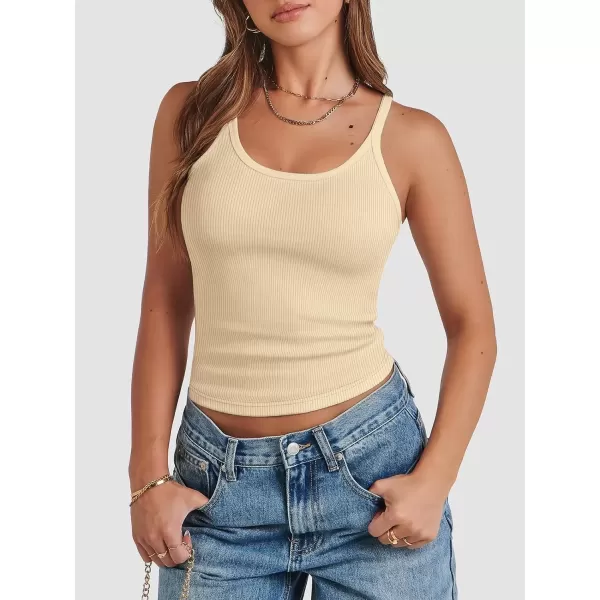 imageATHMILE Women Tank Top Sleeveless Scoop Neck Form Fitting Ribbed Knit Basic Cami Shirts1apricotshort