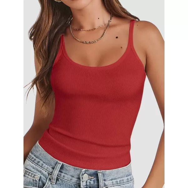 imageATHMILE Women Tank Top Sleeveless Scoop Neck Form Fitting Ribbed Knit Basic Cami Shirts2redlong