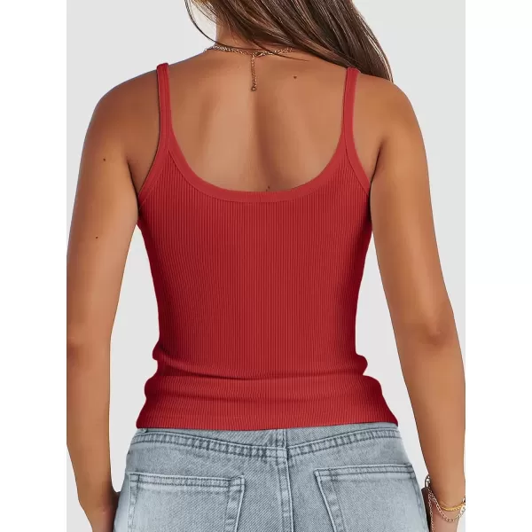 imageATHMILE Women Tank Top Sleeveless Scoop Neck Form Fitting Ribbed Knit Basic Cami Shirts2redlong
