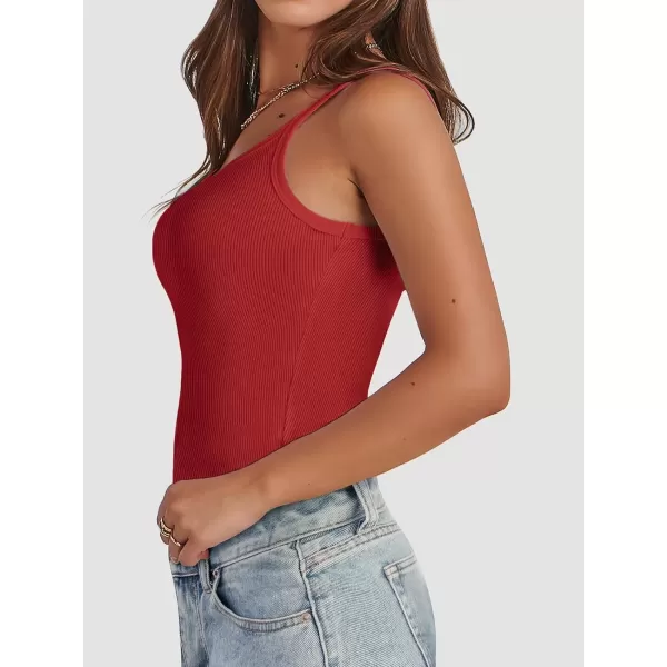 imageATHMILE Women Tank Top Sleeveless Scoop Neck Form Fitting Ribbed Knit Basic Cami Shirts2redlong