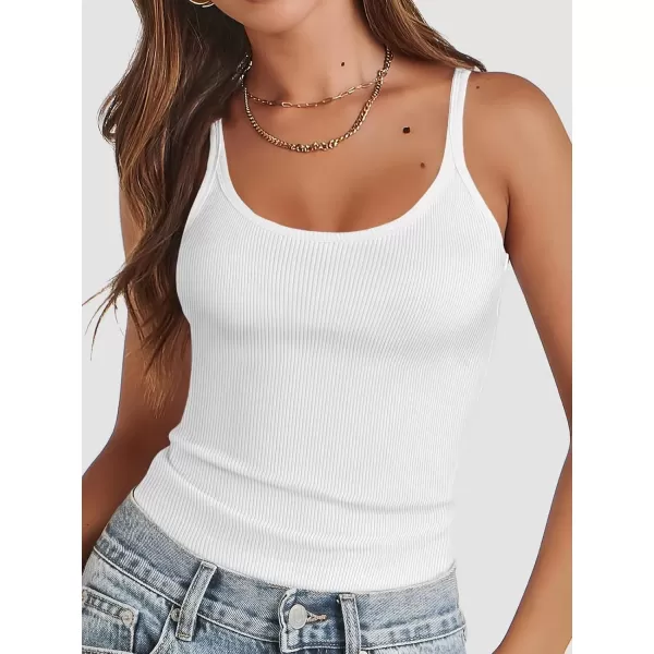 imageATHMILE Women Tank Top Sleeveless Scoop Neck Form Fitting Ribbed Knit Basic Cami Shirts2whitelong