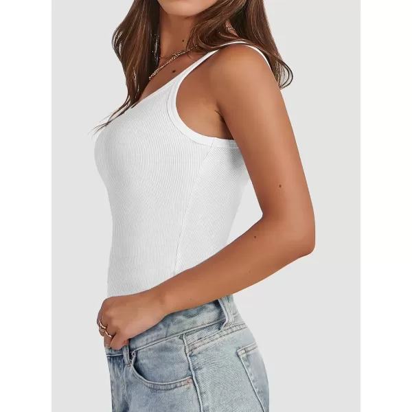 imageATHMILE Women Tank Top Sleeveless Scoop Neck Form Fitting Ribbed Knit Basic Cami Shirts2whitelong