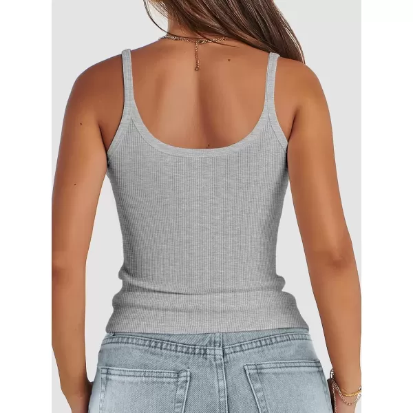 imageATHMILE Women Tank Top Sleeveless Scoop Neck Form Fitting Ribbed Knit Basic Cami Shirts2greylong