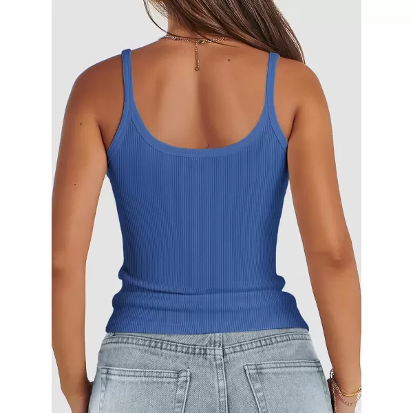 imageATHMILE Women Tank Top Sleeveless Scoop Neck Form Fitting Ribbed Knit Basic Cami Shirts2bluelong