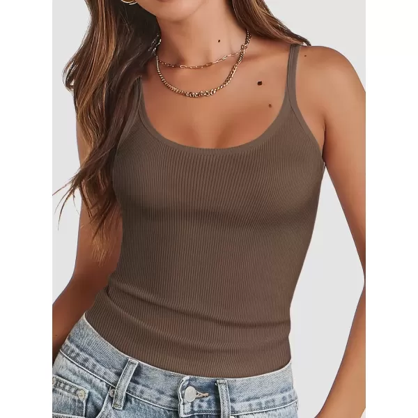 imageATHMILE Women Tank Top Sleeveless Scoop Neck Form Fitting Ribbed Knit Basic Cami Shirts2mocha Brownlong