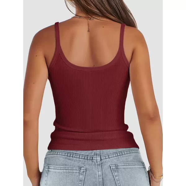 imageATHMILE Women Tank Top Sleeveless Scoop Neck Form Fitting Ribbed Knit Basic Cami Shirts2wine Redlong