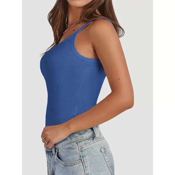 imageATHMILE Women Tank Top Sleeveless Scoop Neck Form Fitting Ribbed Knit Basic Cami Shirts2bluelong