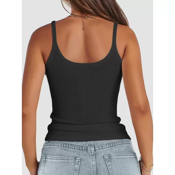imageATHMILE Women Tank Top Sleeveless Scoop Neck Form Fitting Ribbed Knit Basic Cami Shirts2blacklong