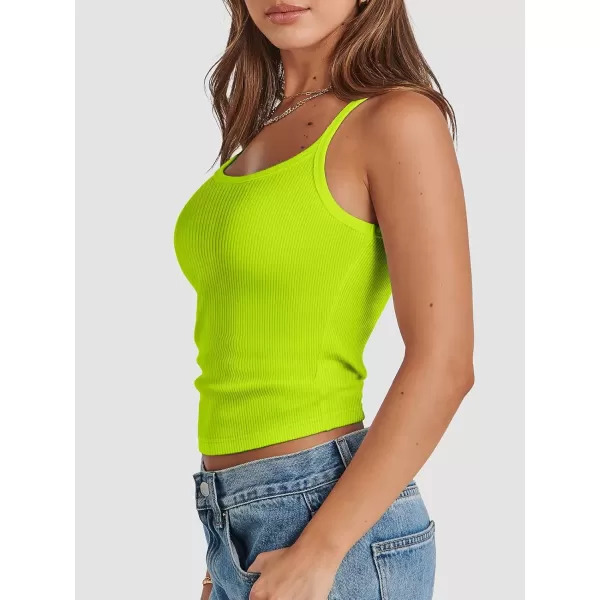 imageATHMILE Women Tank Top Sleeveless Scoop Neck Form Fitting Ribbed Knit Basic Cami Shirts1neon Greenshort