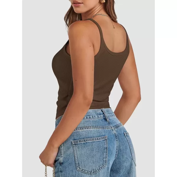 imageATHMILE Women Tank Top Sleeveless Scoop Neck Form Fitting Ribbed Knit Basic Cami Shirts1mocha Brownshort