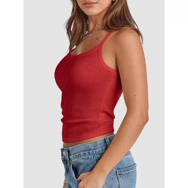 imageATHMILE Women Tank Top Sleeveless Scoop Neck Form Fitting Ribbed Knit Basic Cami Shirts1redshort