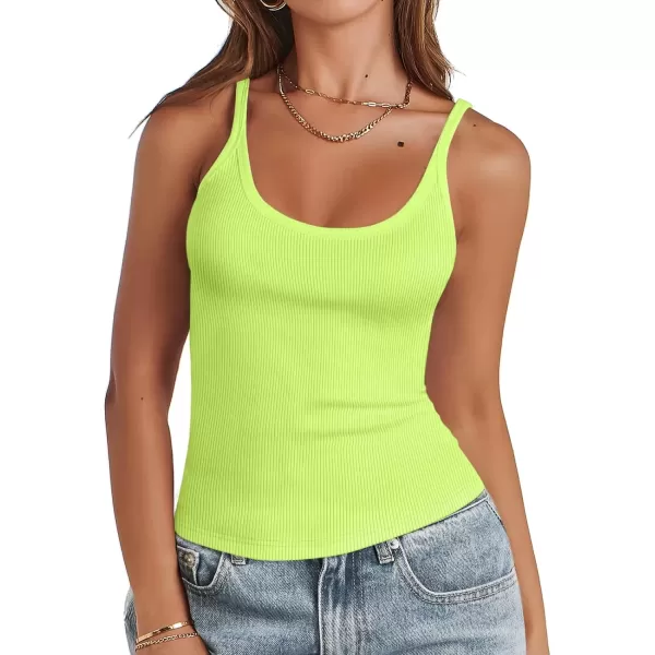 imageATHMILE Women Tank Top Sleeveless Scoop Neck Form Fitting Ribbed Knit Basic Cami Shirts2neon Greenlong