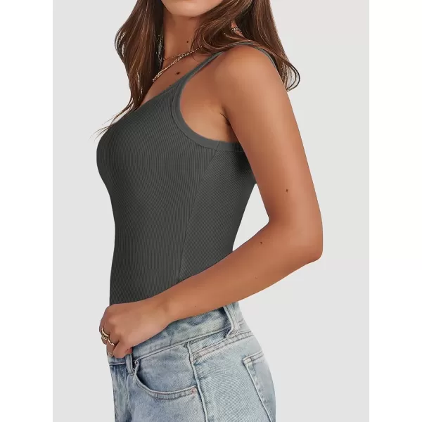 imageATHMILE Women Tank Top Sleeveless Scoop Neck Form Fitting Ribbed Knit Basic Cami Shirts2dark Greylong
