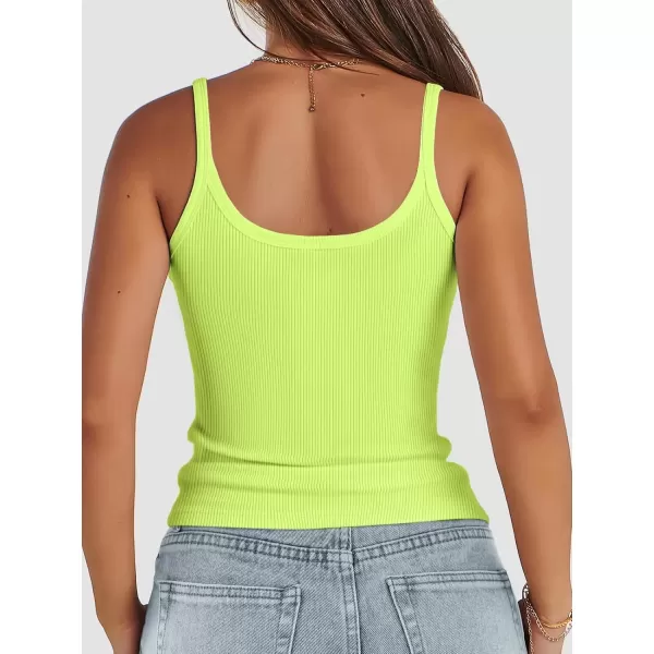imageATHMILE Women Tank Top Sleeveless Scoop Neck Form Fitting Ribbed Knit Basic Cami Shirts2neon Greenlong